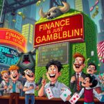 A satirical digital illustration inspired by the film "Dumb Money," featuring a whimsical scene set in a vibrant, exaggerated Wall Street. The foreground includes animated characters resembling everyday people, dressed in casual attire, enthusiastically placing bets on a giant stock ticker that resembles a carnival game. In the background, towering hedges shaped like classic Wall Street icons (bulls, bears, etc.) loom over a chaotic mix of stock charts and colorful neon signs that read "Finance is Just Gambling!" The atmosphere is lively and playful, with exaggerated expressions of joy and confusion on the faces of the characters as they react to the fluctuating prices. Include elements like money flying through the air, oversized playing cards, and whimsical representations of financial concepts, all done in a hyper-detailed, cartoonish style reminiscent of popular animated films. The lighting should be bright and engaging, capturing the essence of a bustling stock exchange turned into a game show.