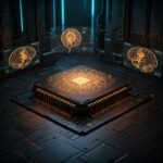 A visionary illustration of neuromorphic computing, showcasing a futuristic computer chip designed with intricate patterns resembling biological neurons and synapses. The chip is integrated into a sleek, translucent device that glows with neon colors, representing the flow of information. Surrounding the chip, digital representations of human brain structures and neural networks intertwine, symbolizing the connection between biology and technology. The background features a high-tech laboratory filled with advanced machinery and holographic displays, emphasizing the cutting-edge nature of this field. The scene is illuminated with dramatic lighting, highlighting the intricate details of the chip and its biological inspiration, creating a sense of awe and wonder in a cybernetic landscape.