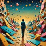 A surreal and whimsical representation of the concept of digital hoarding, featuring a vast Pinterest-inspired landscape overflowing with colorful pins, boards, and digital artifacts. The scene showcases a person caught in a whimsical whirlwind of ideas and visuals, with their soul represented as a glowing, ethereal figure being gently tugged away by a playful, mischievous creature made of pixelated elements. The background is filled with neon colors and futuristic elements, symbolizing the fusion of technology and creativity. The overall atmosphere blends humor and a touch of melancholy, inviting viewers to reflect on the dual nature of inspiration and distraction in the digital age. Hyper-detailed, with a cinematic quality that captures the essence of the digital revolution.