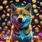 A vibrant and playful digital illustration of a Shiba Inu, embodying the essence of Dogecoin. The doge is surrounded by a swirling galaxy of bright colors, with golden coins featuring the iconic Dogecoin logo floating around it. The background is a mix of neon hues and cosmic patterns, capturing the essence of cryptocurrency. The Shiba Inu has a happy and mischievous expression, with exaggerated features for a whimsical feel. The artwork is hyper-detailed, showcasing the texture of the fur and the gleam of the coins, with a trendy, modern style that would be popular on platforms like ArtStation. The lighting is dynamic, emphasizing the dog's charm and the glittering coins in a captivating way.