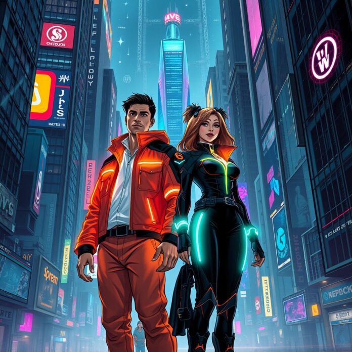 A dynamic digital illustration representing 