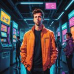A satirical digital illustration capturing the essence of OpenAI CEO Sam Altman announcing free access to ChatGPT Plus for students. The scene features a futuristic university campus with students enthusiastically using their devices, surrounded by neon-colored AI symbols and holographic interfaces. In the foreground, a charismatic Sam Altman stands with a playful smirk, dressed in a modern tech-savvy outfit, holding a sign that reads "Free ChatGPT Plus for Students!" The background showcases a blend of traditional academic elements like classic architecture and futuristic tech, with a whimsical twist. Add a touch of humor with students peeking behind a vending machine labeled "GPU Warehouse" and engaging in lively discussions about AI. The overall vibe should be vibrant and slightly dystopian, with a mix of bright neon colors and darker shadows, reflecting the duality of technology's promise and challenges in education.