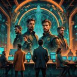 A vibrant digital illustration depicting a diverse group of aspiring startup founders gathered in a futuristic co-working space, surrounded by holographic displays of tech innovations and venture capital graphs. The scene captures the essence of the hyper-accelerated startup landscape, showcasing a mix of determined entrepreneurs in casual yet stylish attire, engaging in animated discussions. In the background, portraits of Silicon Valley thought leaders, including iconic figures, are displayed on digital screens, with quotes of their profound wisdom floating around them. The atmosphere is infused with a sense of ambition and innovation, illuminated by neon lights and augmented reality elements, creating a dynamic and inspiring environment. The art style is a blend of cyberpunk and modern realism, emphasizing emotional expressions and intricate details in facial features and tech gadgets.