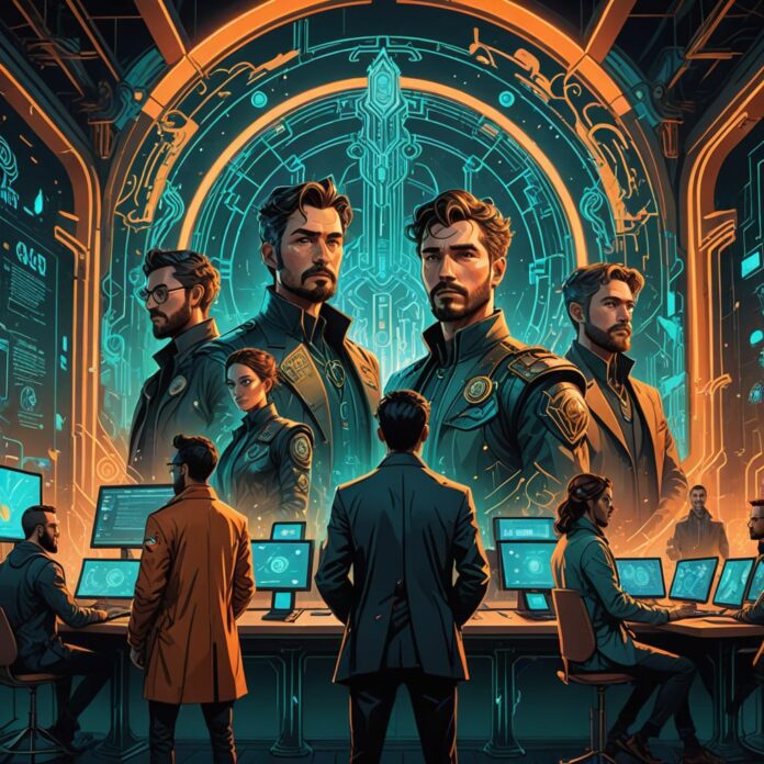 A vibrant digital illustration depicting a diverse group of aspiring startup founders gathered in a futuristic co-working space, surrounded by holographic displays of tech innovations and venture capital graphs. The scene captures the essence of the hyper-accelerated startup landscape, showcasing a mix of determined entrepreneurs in casual yet stylish attire, engaging in animated discussions. In the background, portraits of Silicon Valley thought leaders, including iconic figures, are displayed on digital screens, with quotes of their profound wisdom floating around them. The atmosphere is infused with a sense of ambition and innovation, illuminated by neon lights and augmented reality elements, creating a dynamic and inspiring environment. The art style is a blend of cyberpunk and modern realism, emphasizing emotional expressions and intricate details in facial features and tech gadgets.