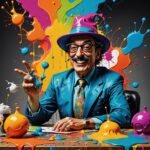 A whimsical and humorous digital illustration capturing the essence of a playful and satirical privacy policy. The scene features a giant, anthropomorphized onion character wearing oversized glasses and a detective hat, sitting at a cluttered desk surrounded by stacks of unread privacy policies. The onion is surrounded by colorful, exaggerated icons representing various data collection methods (like cookies, location pins, and social media logos), all while laughing heartily. The background is filled with vibrant, surreal elements like floating paint cans, cartoonish parents animatedly discussing their first dates, and a clock that is humorously melting, reminiscent of Salvador Dali's style. The overall tone is light-hearted and comedic, with bright neon colors and exaggerated features, making it a captivating piece that draws viewers in and invites them to engage with the humorous take on privacy policies.