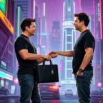 An Ai Generated image showing Elon Musk buying from Elon Musk