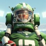 An ai bot as a quarterback wearing a green techonion jersey in the tech world because of MCP (Model Context Protocol)
