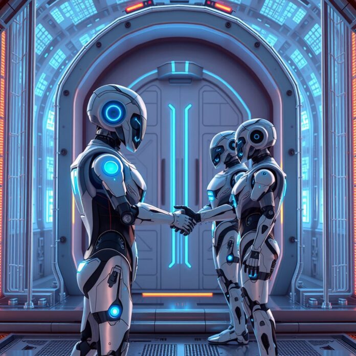 An LLM bot is shaking hands with tools and resources to illustrate mcp model context protoco