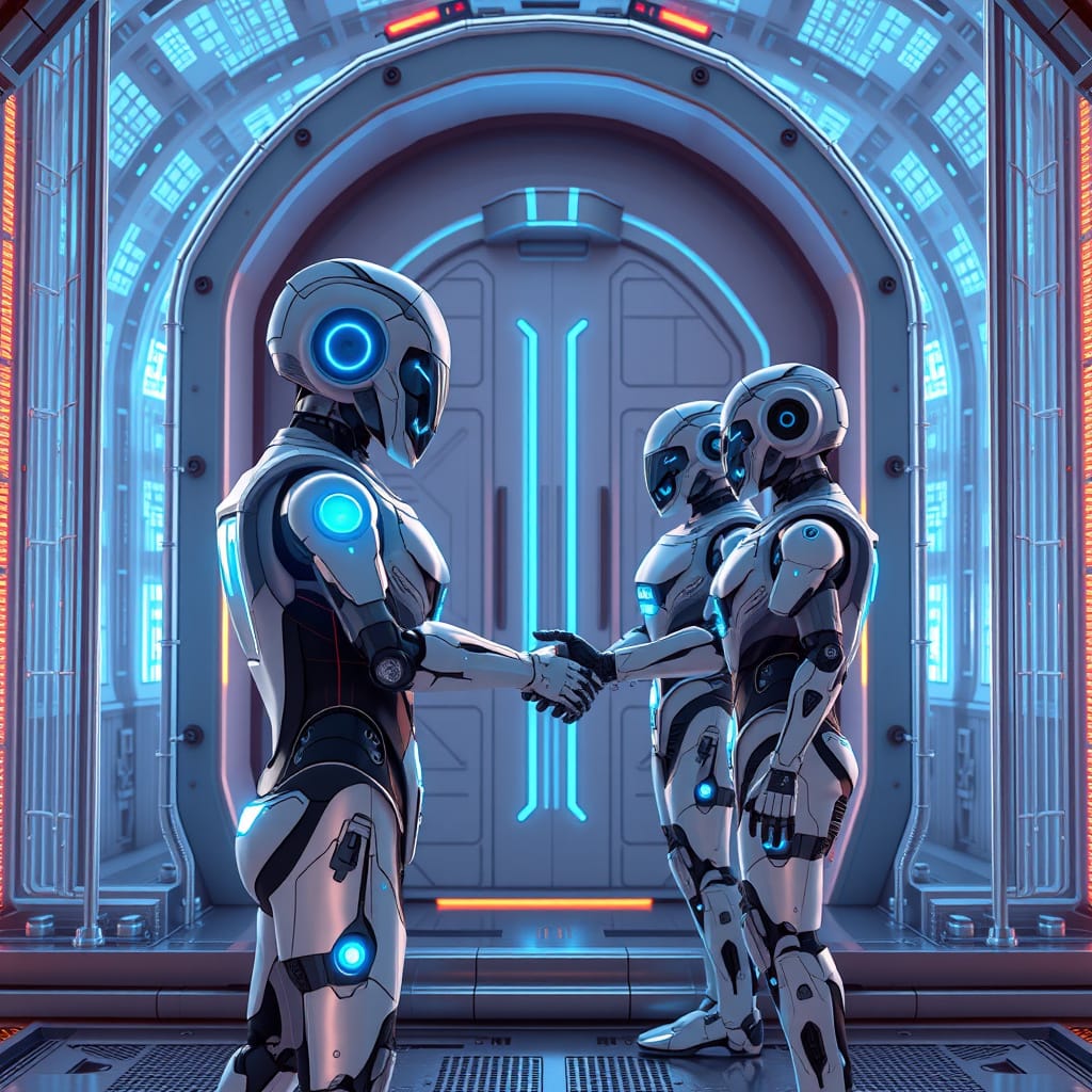 An LLM bot is shaking hands with tools and resources to illustrate mcp model context protoco