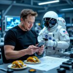 elon musk eating tacos while tweeting while engineering while trying to put on a space suit