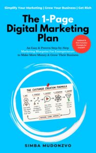 The book cover for The 1-Page Digital Marketing Plan by Simba Mudonzvo.